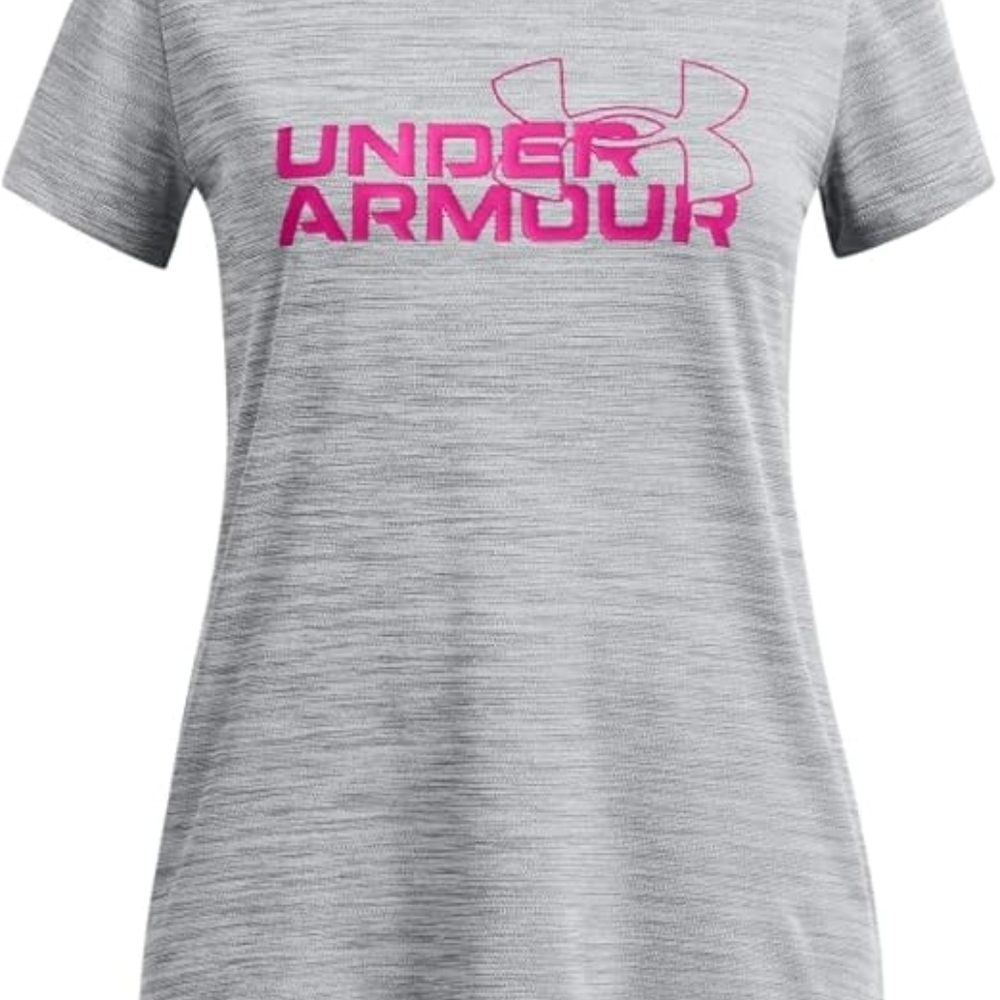 Under Armour Girl's Heathered Gray Tee with Pink Logo